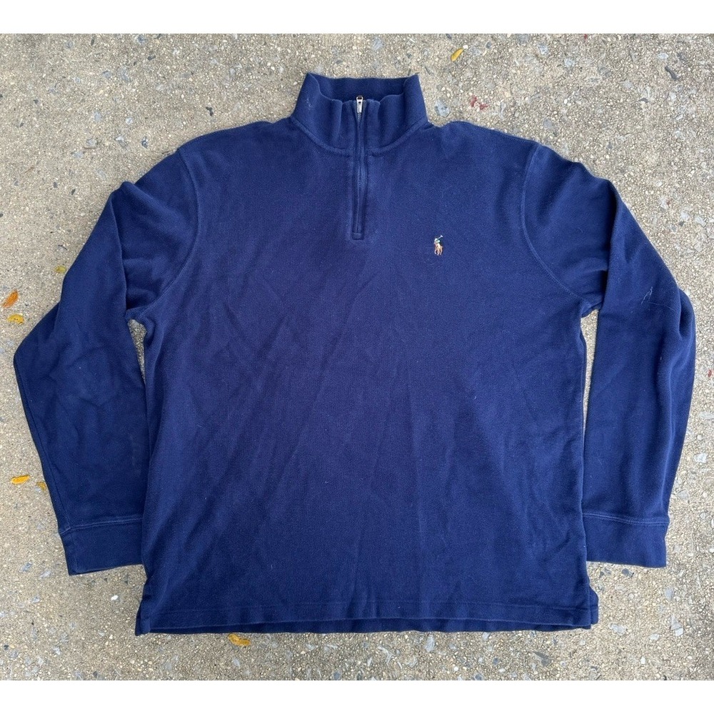 Polo‎ Ralph Lauren Mens Estate Rib Quarter Zip Pullover Navy Blue Large